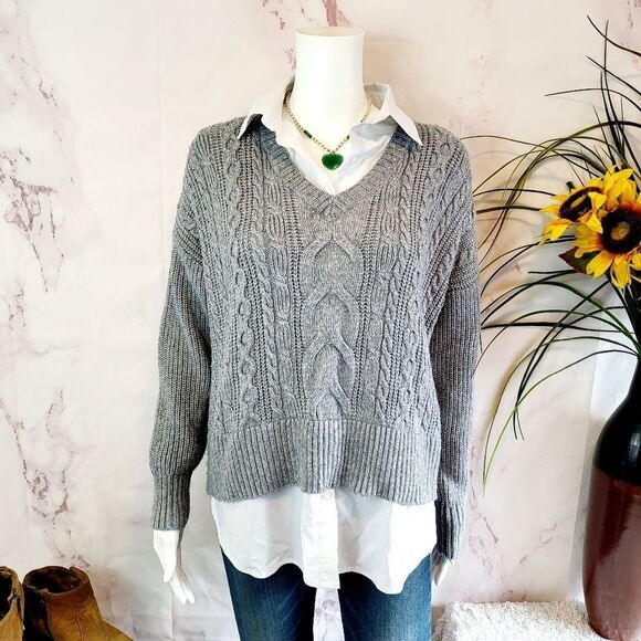 Rachel Zoe cable knit layered sweater - Picture 3 of 8
